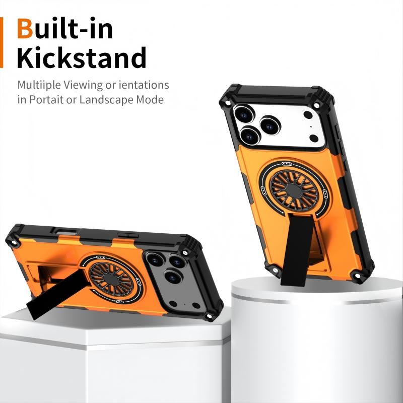 Armor Heavy Duty Magnetic Rotating Ring Kickstand Phone Case For iPhone 15 Pro Max, Anti-Drop Protective Cover In Orange Kemu |Fashion Home Kitchen Beauty