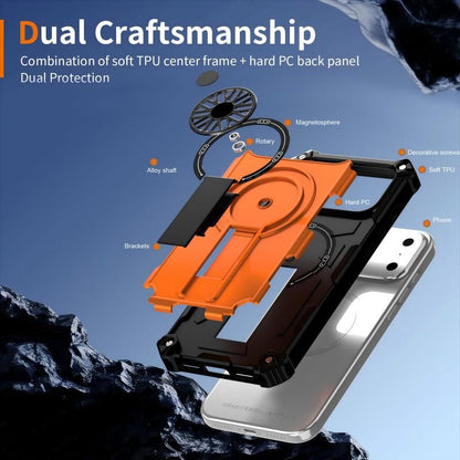 Armor Heavy Duty Magnetic Rotating Ring Kickstand Phone Case For iPhone 15 Pro Max, Anti-Drop Protective Cover In Orange Kemu |Fashion Home Kitchen Beauty