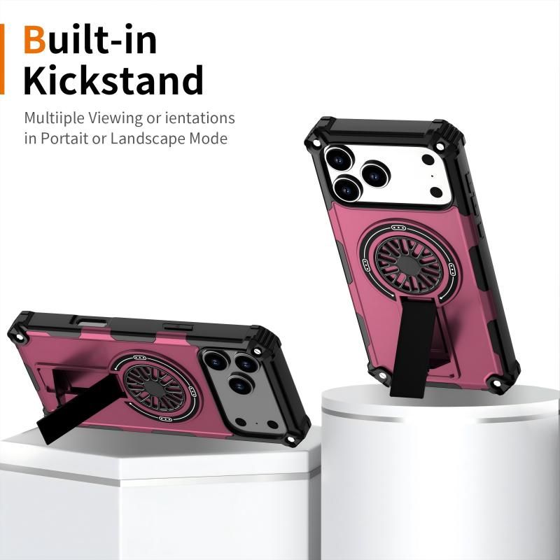 Armor Heavy Duty Magnetic Rotating Ring Kickstand Phone Case For iPhone 15, Anti-Drop Protective Cover In Purple Kemu |Fashion Home Kitchen Beauty