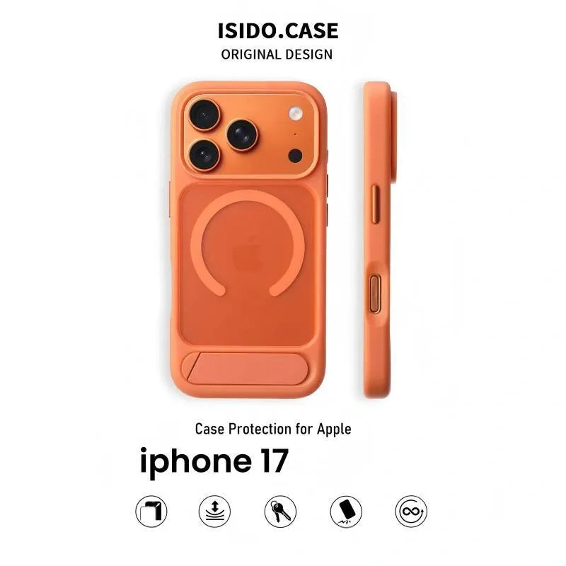 MagSafe Case for iPhone 17 - Orange Matte Shockproof Cover with Hidden Kickstand Kemu |Fashion Home Kitchen Beauty