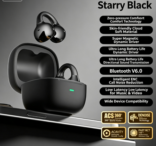 Y63 Zero Pressure Open Ear Wireless Earbuds Bluetooth 6.0 Heavy Bass Headphones，black
