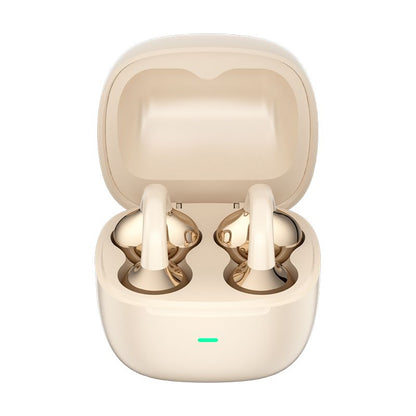 Y63 Zero Pressure Open Ear Wireless Earbuds Bluetooth 6.0 Heavy Bass Headphones，Cream Skin