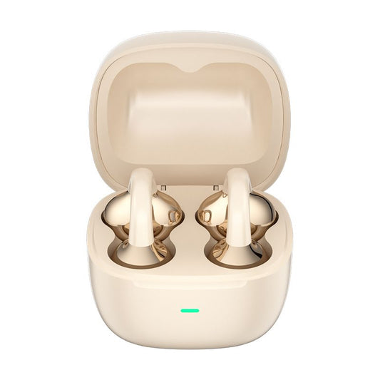 Y63 Zero Pressure Open Ear Wireless Earbuds Bluetooth 6.0 Heavy Bass Headphones，Cream Skin