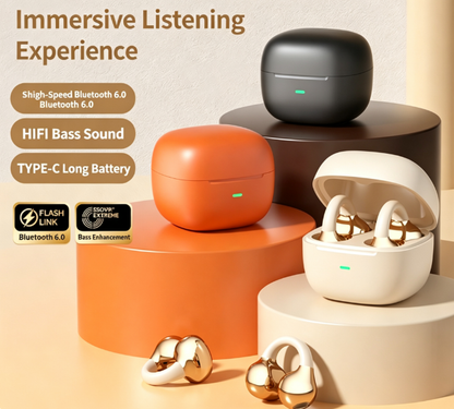 Y63 Zero Pressure Open Ear Wireless Earbuds Bluetooth 6.0 Heavy Bass Headphones，orange