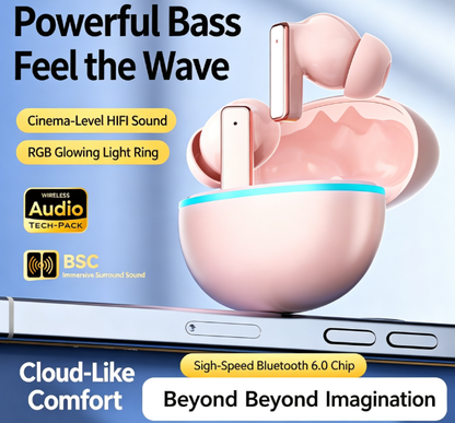 Y9 Wireless Bluetooth 6.0 Heavy Bass Earphones，pink