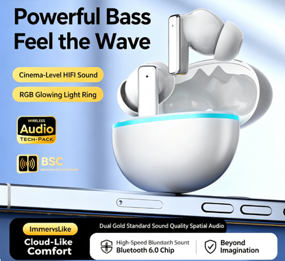 Y9 Wireless Bluetooth 6.0 Heavy Bass Earphones，white