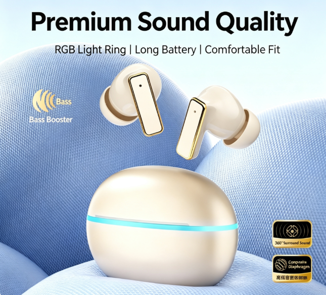 Y9 Wireless Bluetooth 6.0 Heavy Bass Earphones，white
