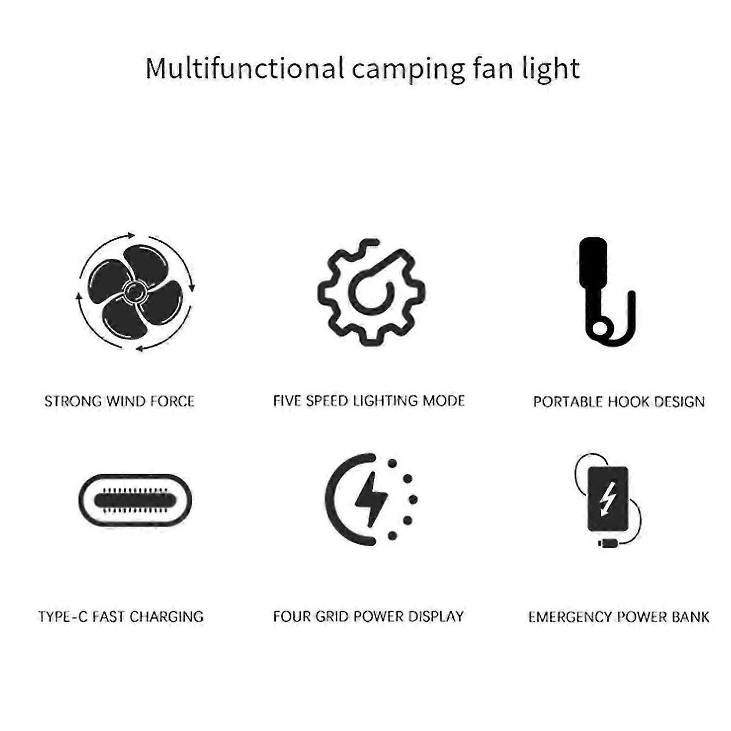 Portable Camping Fan with Light USB Charging Hanging Tent Light Black Kemu |Fashion Home Kitchen Beauty