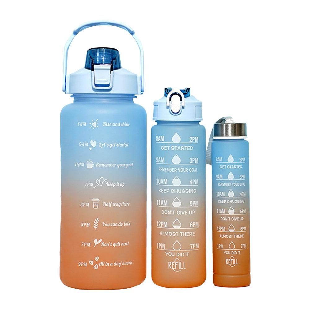 3-Piece Set Gradual-Color Motivational Water Bottles Set Sports Drinking Bottle with Time Markings Orange Kemu |Fashion Home Kitchen Beauty