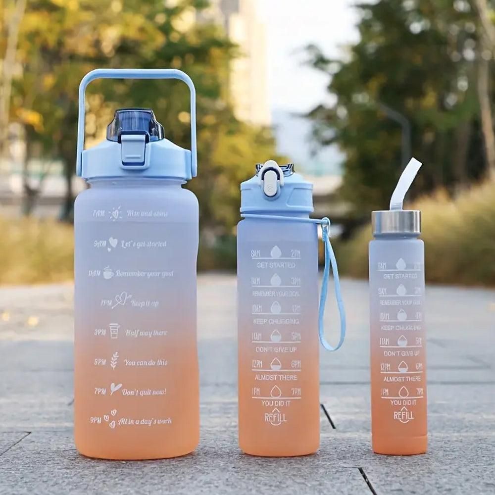 3-Piece Set Gradual-Color Motivational Water Bottles Set Sports Drinking Bottle with Time Markings Orange Kemu |Fashion Home Kitchen Beauty