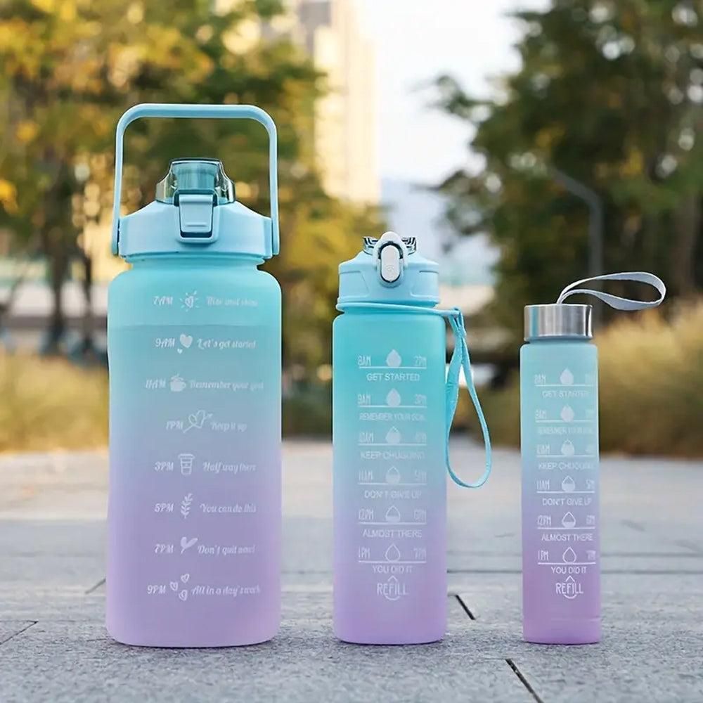 3-Piece Set Gradual-Color Motivational Water Bottles Set Sports Drinking Bottle with Time Markings Purple Kemu |Fashion Home Kitchen Beauty