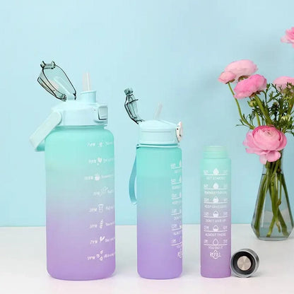 3-Piece Set Gradual-Color Motivational Water Bottles Set Sports Drinking Bottle with Time Markings Purple Kemu |Fashion Home Kitchen Beauty