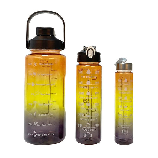 3-Piece Set Motivational Water Bottles Set Sports Drinking Bottle with Time Markings Black Kemu |Fashion Home Kitchen Beauty