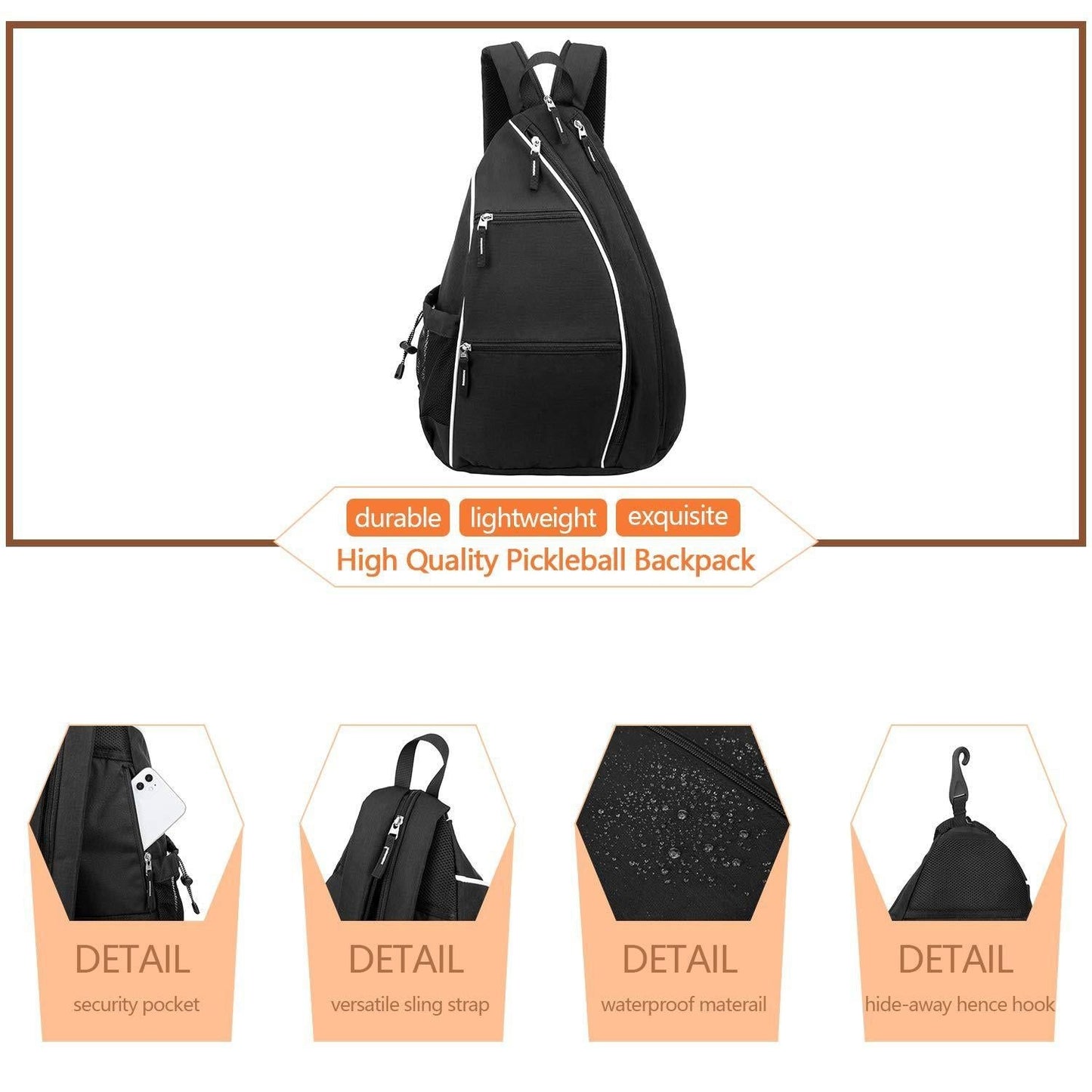 Pickleball Backpack Adjustable Sling Bag With Fence Hook And Large Capacity - Black Kemu |Fashion Home Kitchen Beauty