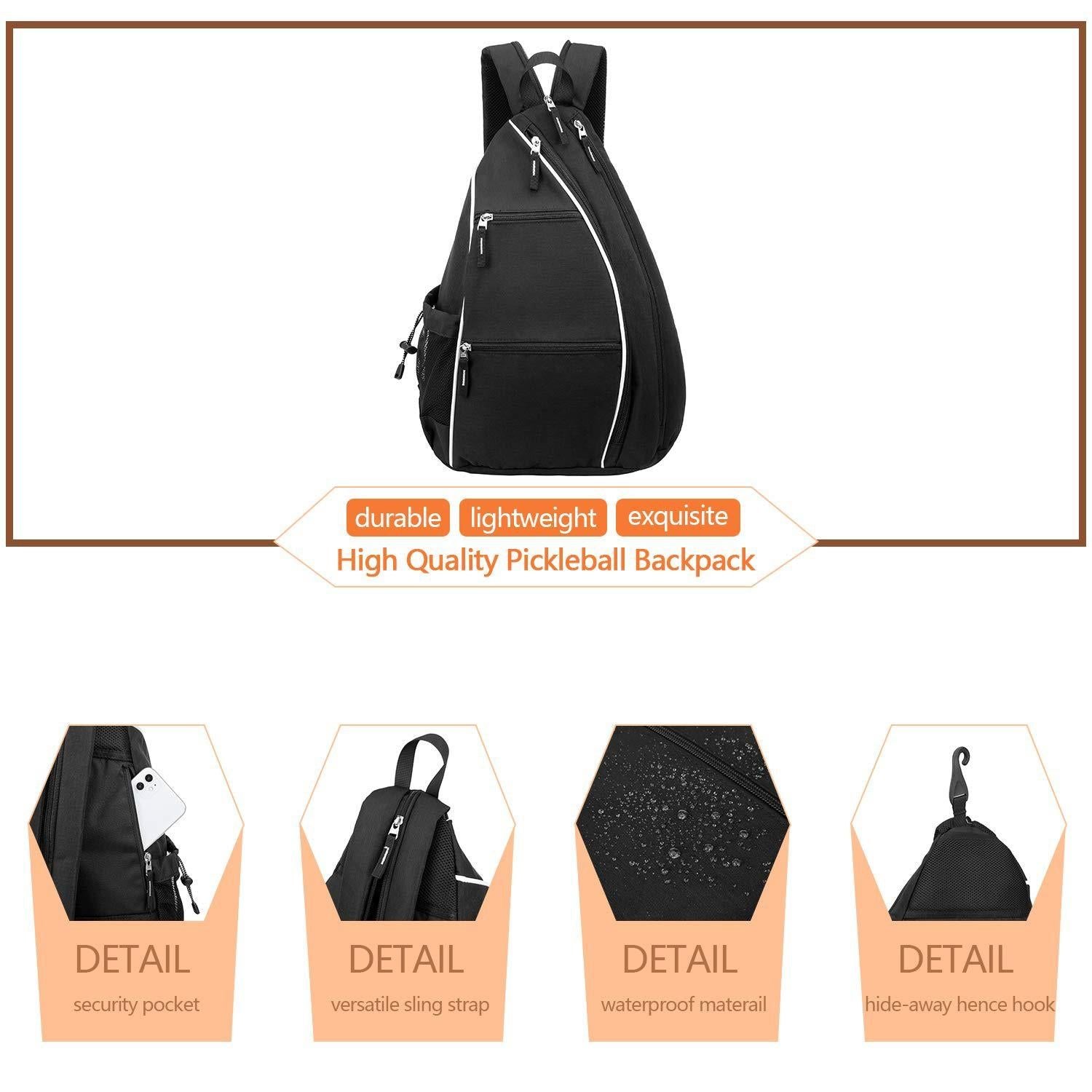Pickleball Backpack Adjustable Sling Bag With Fence Hook And Large Capacity - Black Kemu |Fashion Home Kitchen Beauty