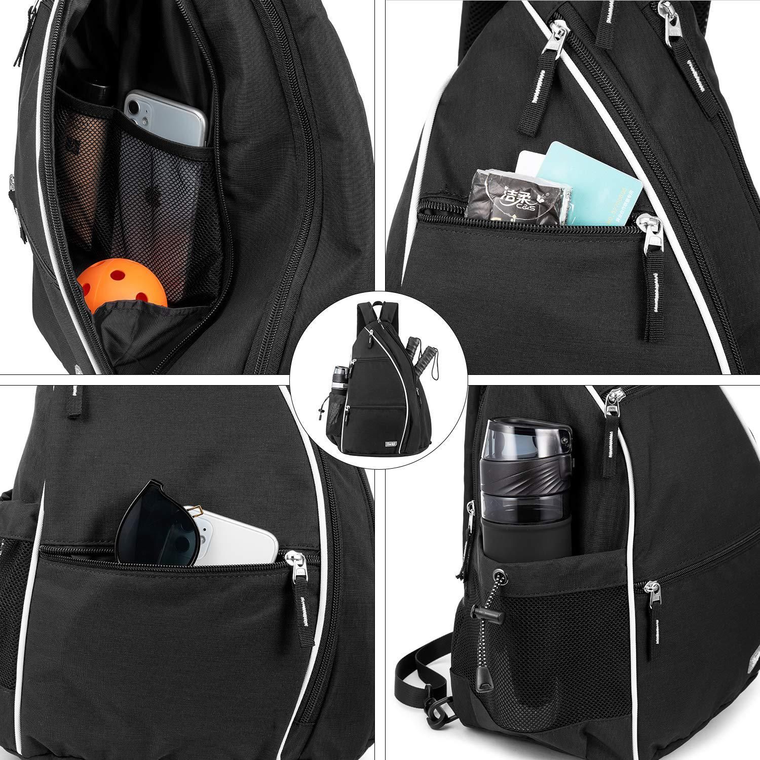 Pickleball Backpack Adjustable Sling Bag With Fence Hook And Large Capacity - Black Kemu |Fashion Home Kitchen Beauty