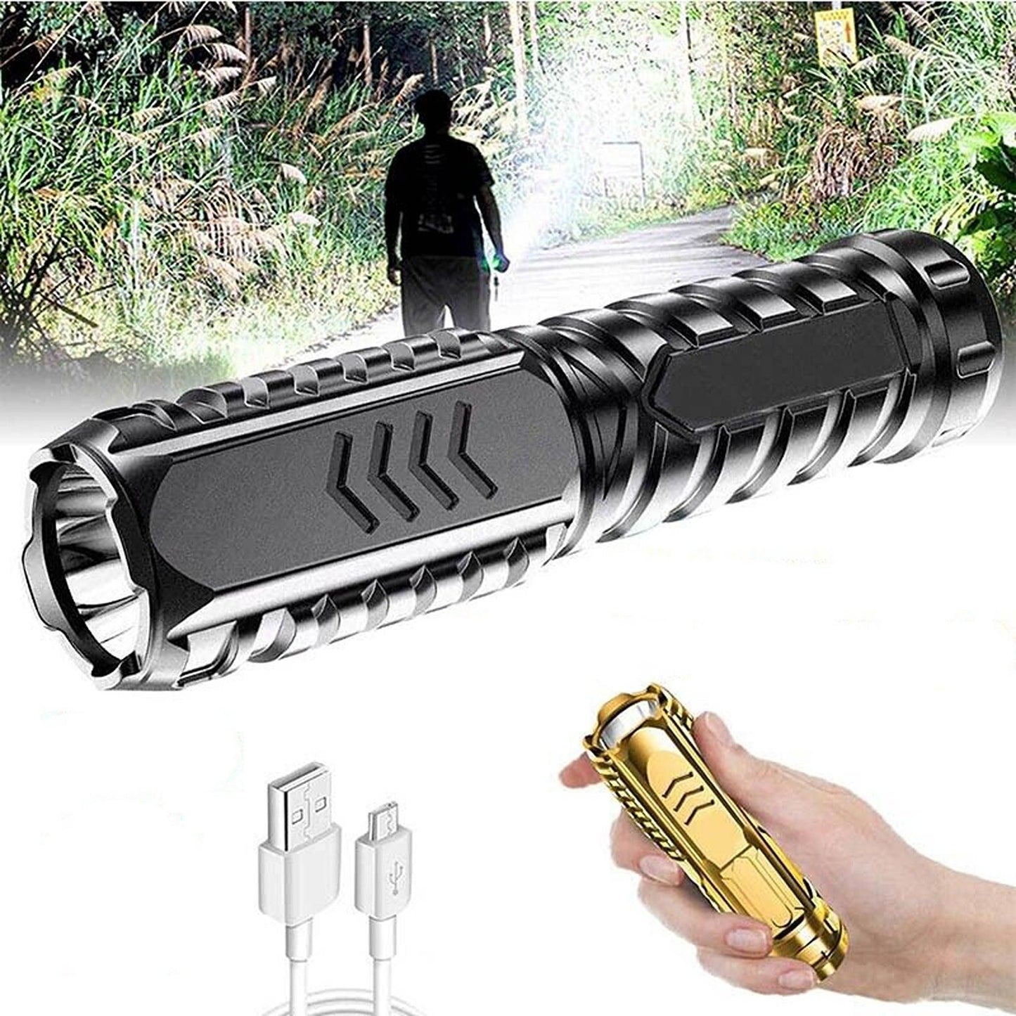 Camping Flashlight Multifunctional Rechargeable Flashlight for Outdoor - Black