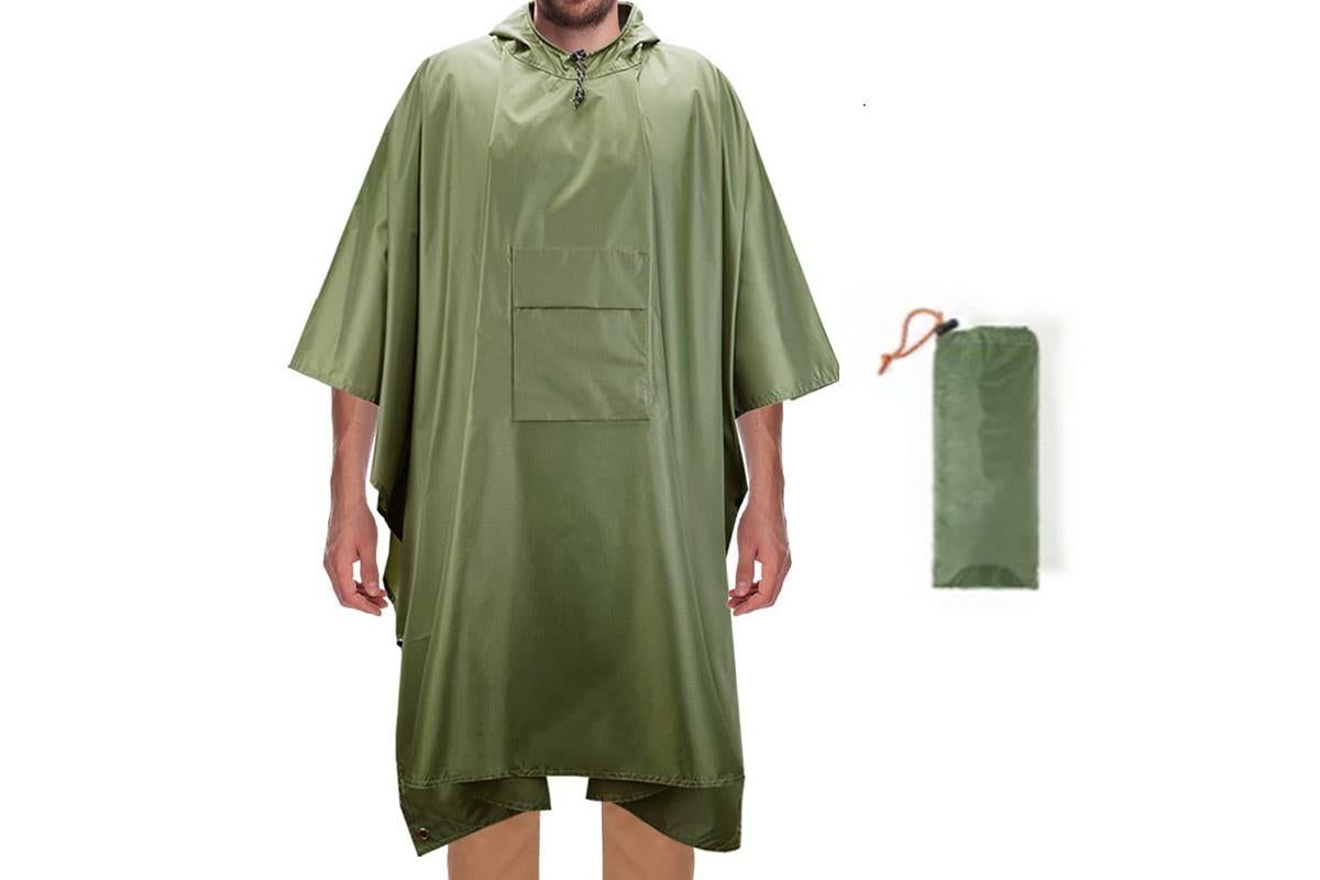3 in 1 Portable Rain Poncho Waterproof Lightweight Emergency Raincoat with Pocket - Army Green Kemu |Fashion Home Kitchen Beauty