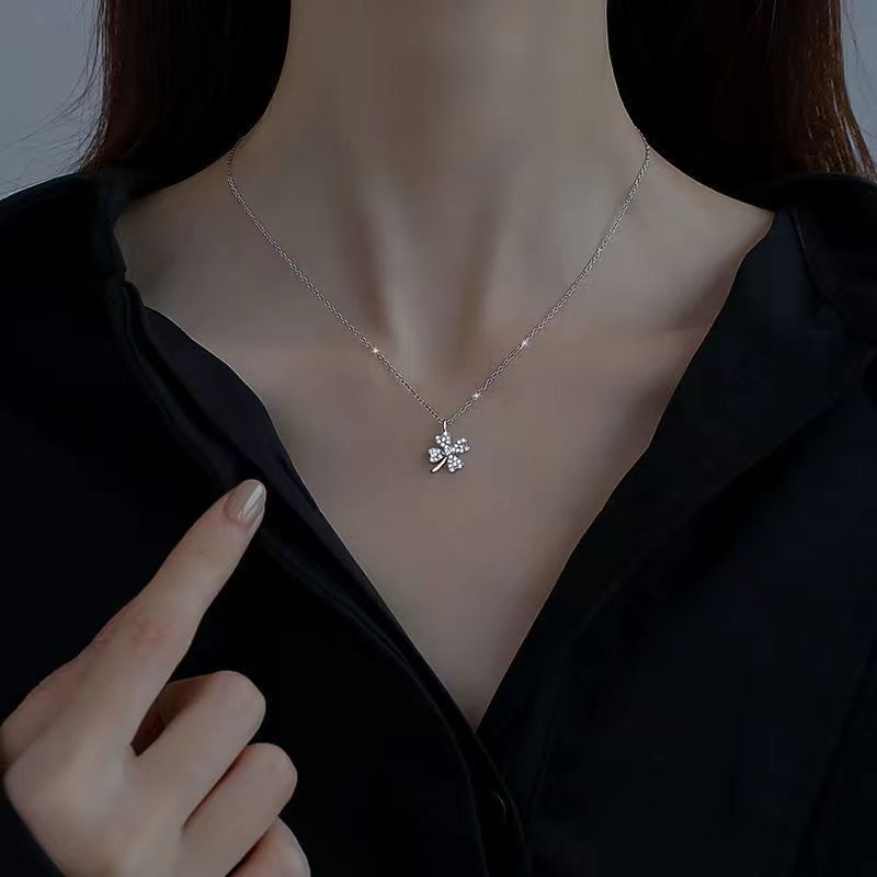Necklace Women Alloy Bow Water Wave Chain Four-leaf clover necklace Kemu |Fashion Home Kitchen Beauty