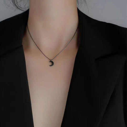 Necklace Women Alloy Bow Water Wave Chain Black Moon necklace Kemu |Fashion Home Kitchen Beauty