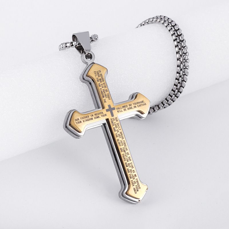 Puhai Stainless Steel Cross Necklace Silver Snake Bone Black Kemu |Fashion Home Kitchen Beauty
