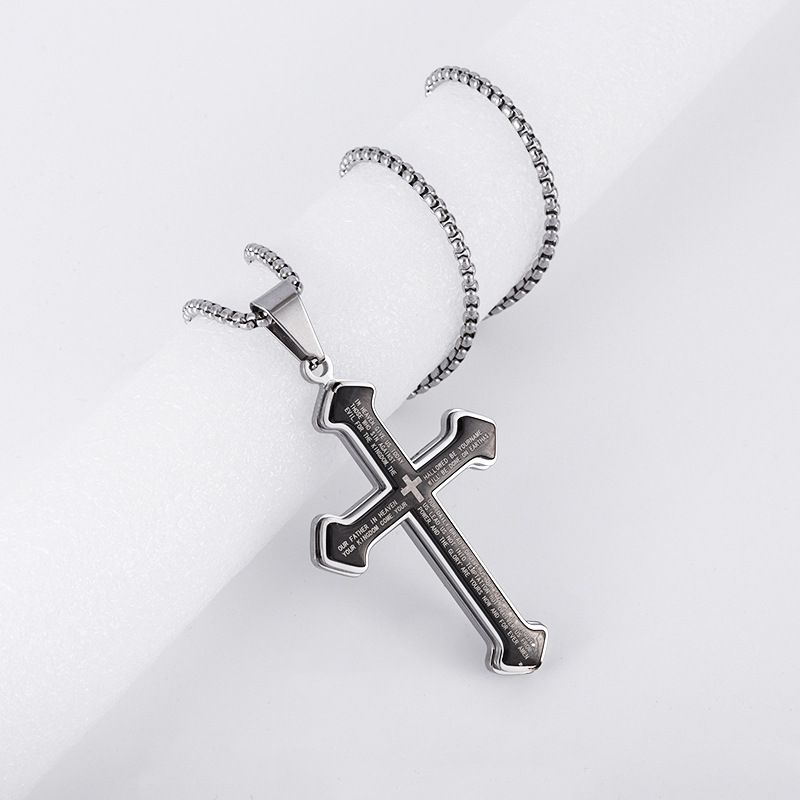 Puhai Stainless Steel Cross Necklace Silver Snake Bone Black Kemu |Fashion Home Kitchen Beauty