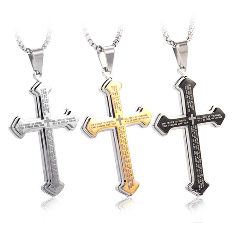 Puhai Stainless Steel Cross Necklace Silver Snake Bone Black Kemu |Fashion Home Kitchen Beauty