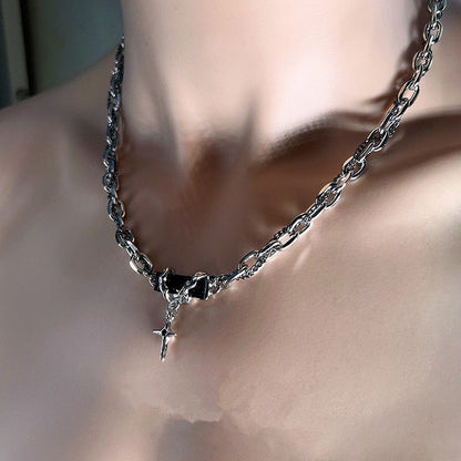 YX Men's Alloy Cross Chain Necklace Black Geometric... Black winding forest Awn star necklace Kemu |Fashion Home Kitchen Beauty