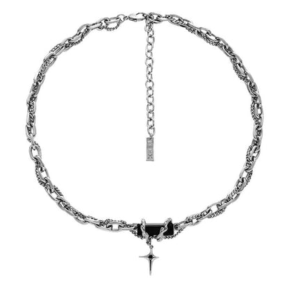 YX Men's Alloy Cross Chain Necklace Black Geometric... Black winding forest Awn star necklace Kemu |Fashion Home Kitchen Beauty