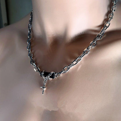 YX Men's Alloy Cross Chain Necklace Black Geometric... Black winding forest Awn star necklace Kemu |Fashion Home Kitchen Beauty