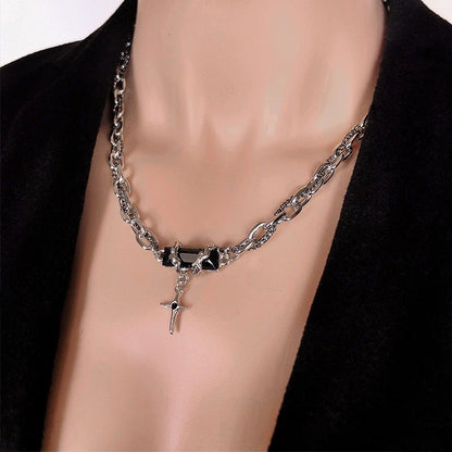 YX Men's Alloy Cross Chain Necklace Black Geometric... Black winding forest Awn star necklace Kemu |Fashion Home Kitchen Beauty