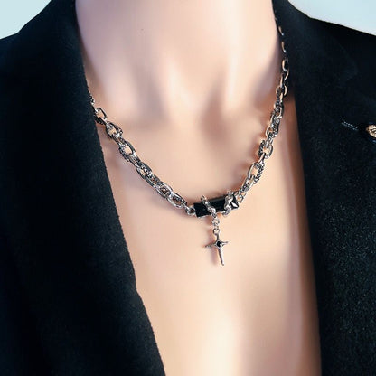 YX Men's Alloy Cross Chain Necklace Black Geometric... Black winding forest Awn star necklace Kemu |Fashion Home Kitchen Beauty