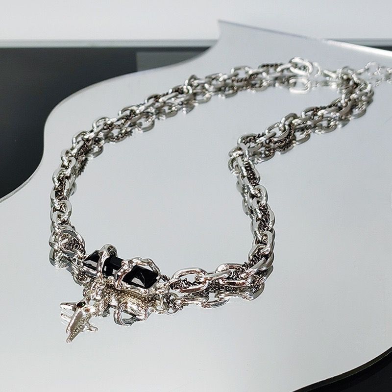 YX Men's Alloy Cross Chain Necklace Black Geometric... Black winding forest Awn star necklace Kemu |Fashion Home Kitchen Beauty