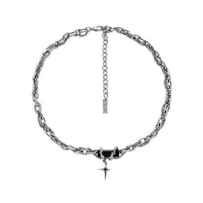 YX Men's Alloy Cross Chain Necklace Black Geometric... Black winding forest Awn star necklace Kemu |Fashion Home Kitchen Beauty