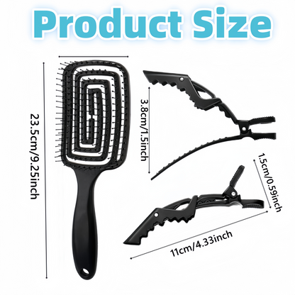 4-piece Hair Care Set with Detangling Hair Brush, Round Brush, Alligator Clips & Spray Bottle - Anti-Static for Wet, Dry, Hair Styling Tools for Women Men