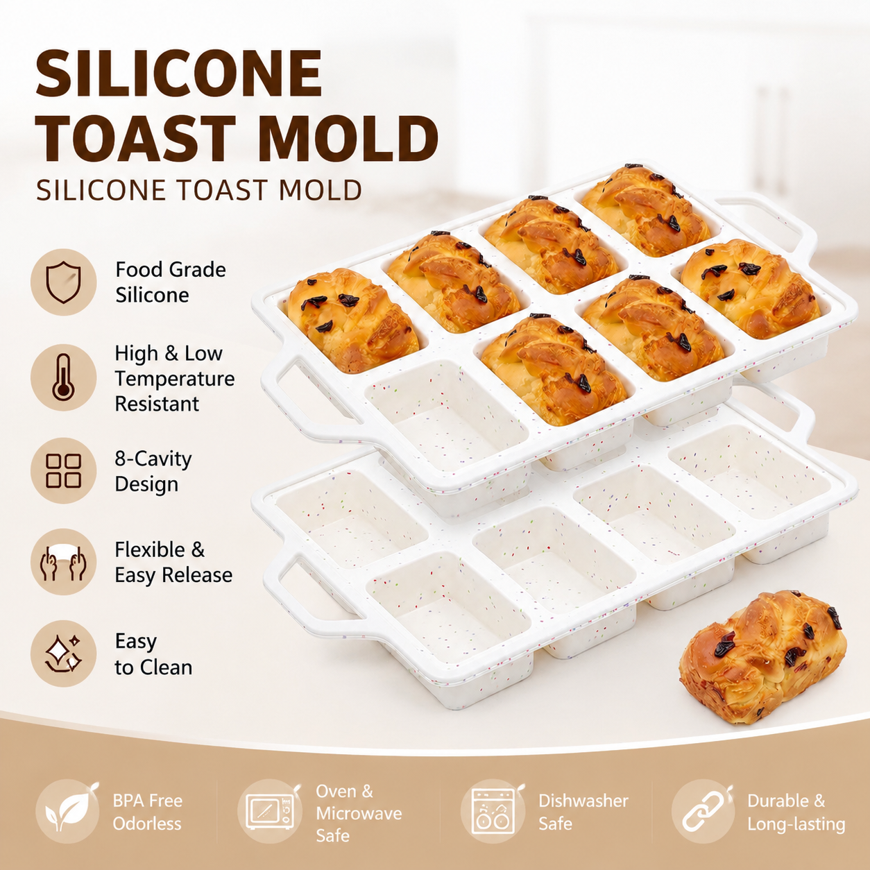 8-Cavity Mini Loaf Pan, Non-Stick Silicone Bread Mold with Sturdy Stainless Steel Frame – Perfect for Baking Individual Breads, Snack Cakes, and Sweet Treats at Home (1PCS) Kemu |Fashion Home Kitchen Beauty