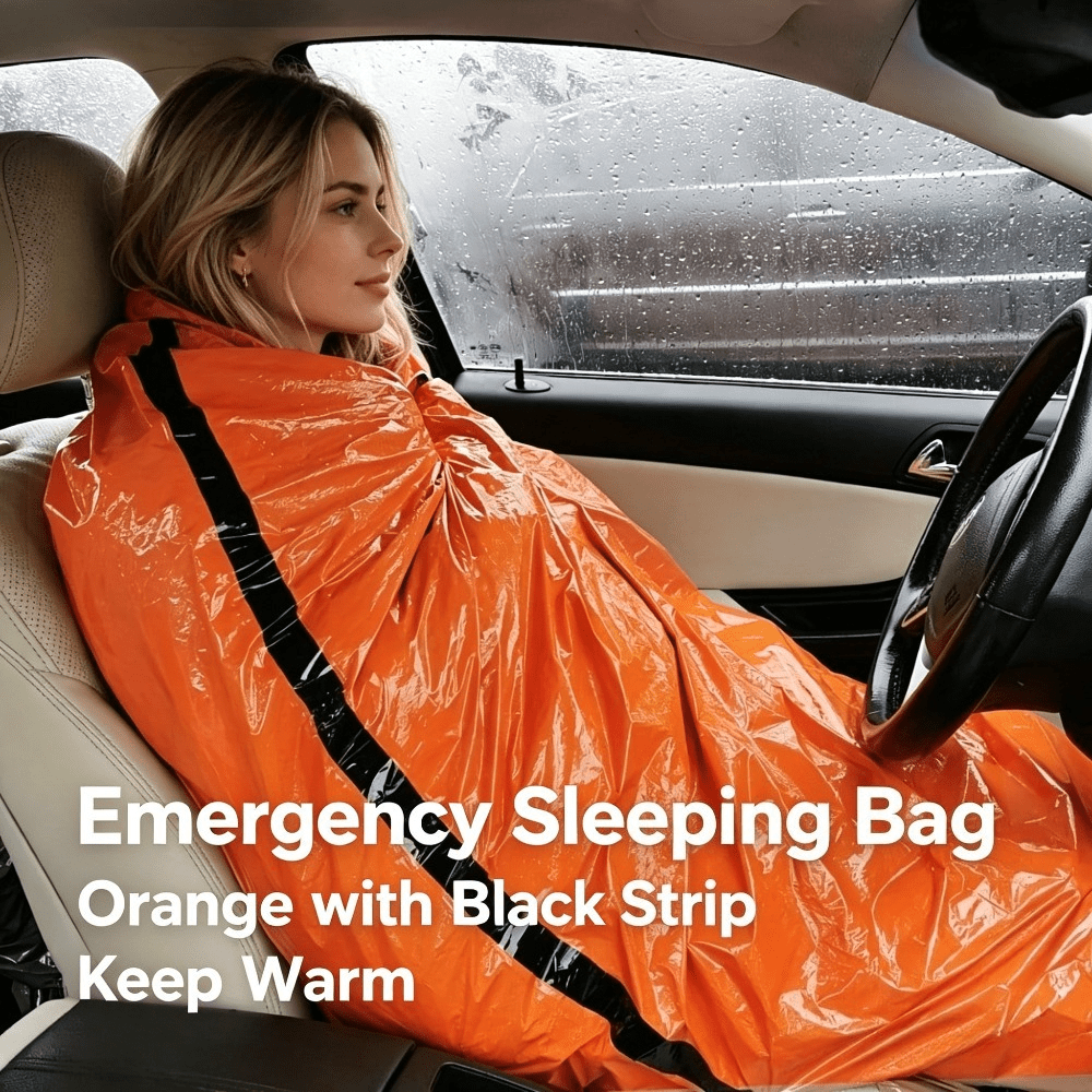 2-Piece Emergency Thermal Sleeping Bag Set – Waterproof, Windproof, and Reflective Survival Blanket with Drawstring Carry Pouch, Compact and Reusable for Camping, Hiking, and Car Emergency Use (Orange) Kemu |Fashion Home Kitchen Beauty
