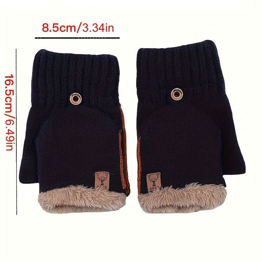 Men's Thick Knitted Flip-Top Gloves with Plush Lining, Convertible Design for Touchscreen Use, Winter Warmth for Outdoor Activities and Daily Commute (Blue) Kemu |Fashion Home Kitchen Beauty