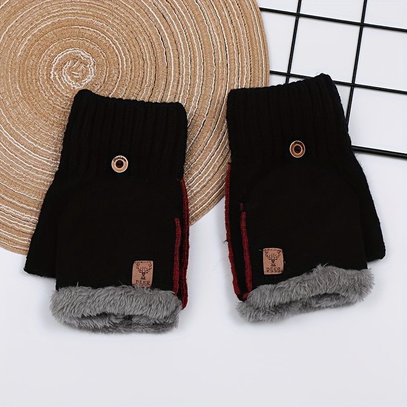 Men's Thick Knitted Flip-Top Gloves with Plush Lining, Convertible Design for Touchscreen Use, Winter Warmth for Outdoor Activities and Daily Commute (Blue) Kemu |Fashion Home Kitchen Beauty