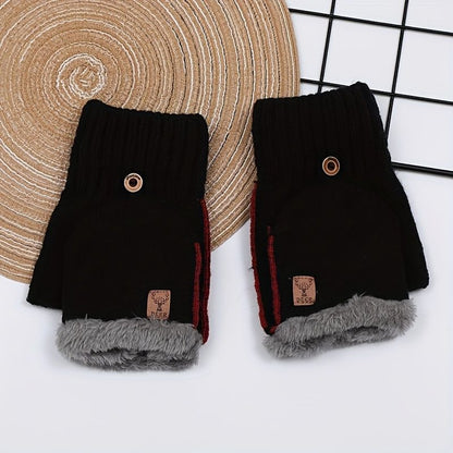 Men's Thick Knitted Flip-Top Gloves with Plush Lining, Convertible Design for Touchscreen Use, Winter Warmth for Outdoor Activities and Daily Commute (Blue) Kemu |Fashion Home Kitchen Beauty