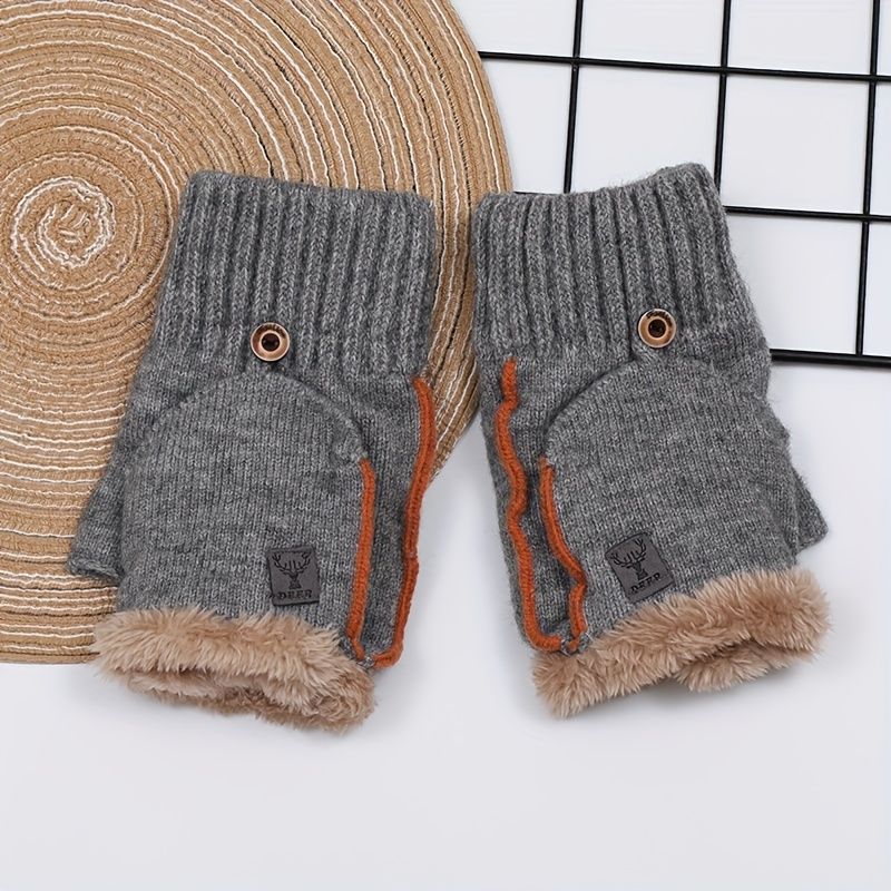 Men's Thick Knitted Flip-Top Gloves with Plush Lining, Convertible Design for Touchscreen Use, Winter Warmth for Outdoor Activities and Daily Commute (Lightgray) Kemu |Fashion Home Kitchen Beauty