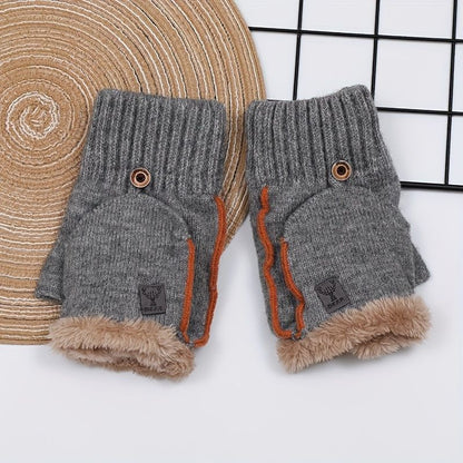 Men's Thick Knitted Flip-Top Gloves with Plush Lining, Convertible Design for Touchscreen Use, Winter Warmth for Outdoor Activities and Daily Commute (Lightgray) Kemu |Fashion Home Kitchen Beauty