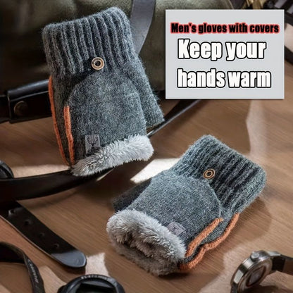 Men's Thick Knitted Flip-Top Gloves with Plush Lining, Convertible Design for Touchscreen Use, Winter Warmth for Outdoor Activities and Daily Commute (Lightgray) Kemu |Fashion Home Kitchen Beauty