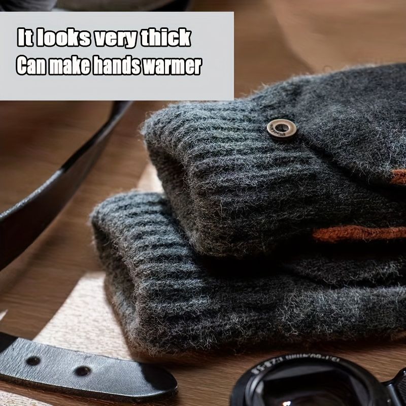 Men's Thick Knitted Flip-Top Gloves with Plush Lining, Convertible Design for Touchscreen Use, Winter Warmth for Outdoor Activities and Daily Commute (Lightgray) Kemu |Fashion Home Kitchen Beauty