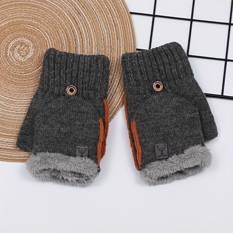 Men's Thick Knitted Flip-Top Gloves with Plush Lining, Convertible Design for Touchscreen Use, Winter Warmth for Outdoor Activities and Daily Commute (Lightgray) Kemu |Fashion Home Kitchen Beauty