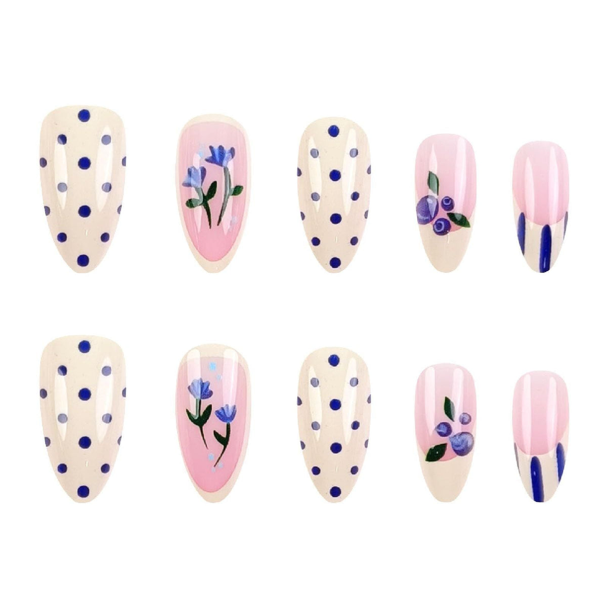 Medium Almond Press-On Nails For Everyday Wear, Events, Easy DIY Manicure (Blue) Kemu |Fashion Home Kitchen Beauty
