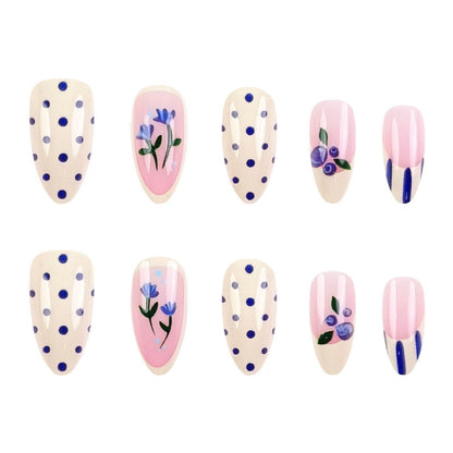 Medium Almond Press-On Nails For Everyday Wear, Events, Easy DIY Manicure (Blue) Kemu |Fashion Home Kitchen Beauty