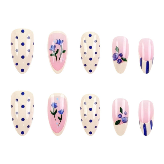 Medium Almond Press-On Nails For Everyday Wear, Events, Easy DIY Manicure (Blue) Kemu |Fashion Home Kitchen Beauty
