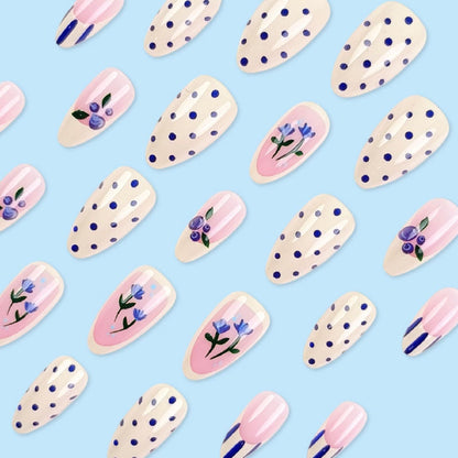 Medium Almond Press-On Nails For Everyday Wear, Events, Easy DIY Manicure (Blue) Kemu |Fashion Home Kitchen Beauty