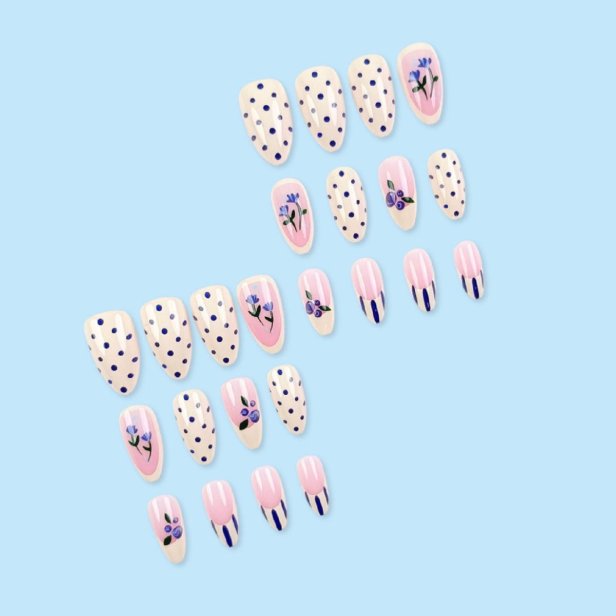 Medium Almond Press-On Nails For Everyday Wear, Events, Easy DIY Manicure (Blue) Kemu |Fashion Home Kitchen Beauty
